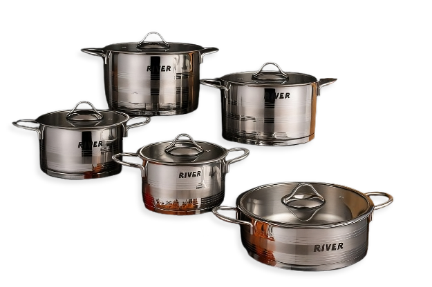 سرویس قابلمه 10 پارچه ریور استیل نیمه مات خط دار