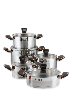 سرویس قابلمه 10 پارچه ریور باکلیت استیل رزگلد