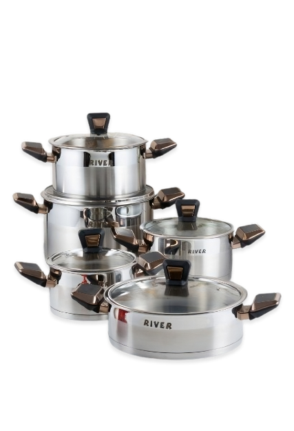 سرویس قابلمه 10 پارچه ریور باکلیت استیل رزگلد