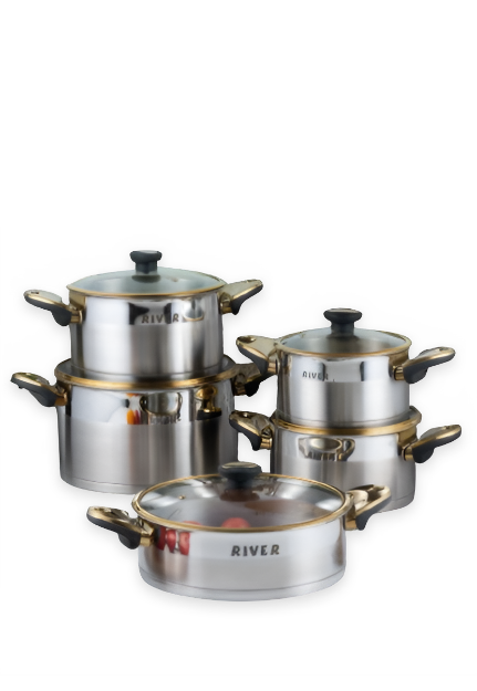 سرویس قابلمه 10 پارچه ریور باکالیت-استیل طلا