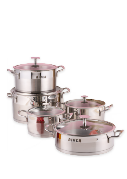 سرویس قابلمه 10 پارچه استیل ریور با دسته استیل 3304
