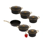 سرویس پخت و پز 11 پارچه اویز پلاس مدل ماریا دسته طلایی