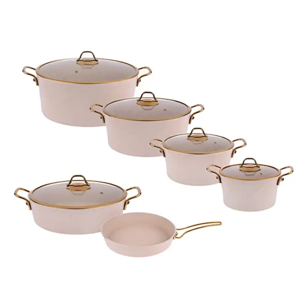 سرویس پخت و پز 11 پارچه اویز پلاس مدل ماریا دسته طلایی