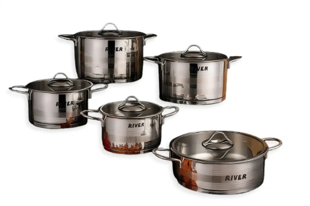 سرویس قابلمه 10 پارچه ریور استیل نیمه مات خط دار