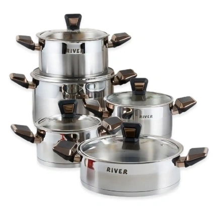 سرویس قابلمه 10 پارچه ریور باکلیت استیل رزگلد