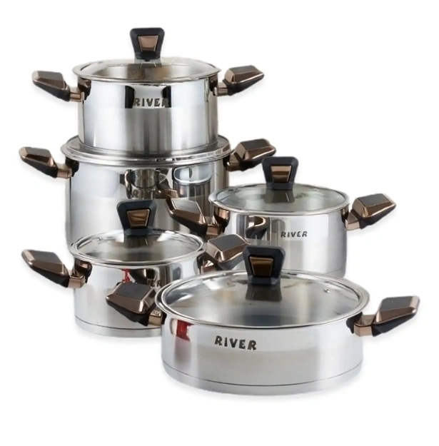 سرویس قابلمه 10 پارچه ریور باکلیت استیل رزگلد