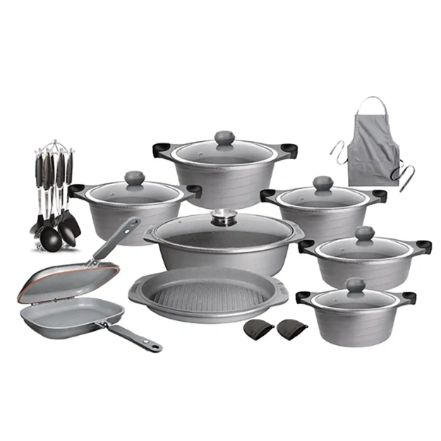 سرویس قابلمه ام جی اس 25 پارچه کره ای B خاکستری گرانیت