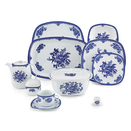 سرویس کواترو 98 پارچه چینی زرین فلورانس سرمه ای درجه یک