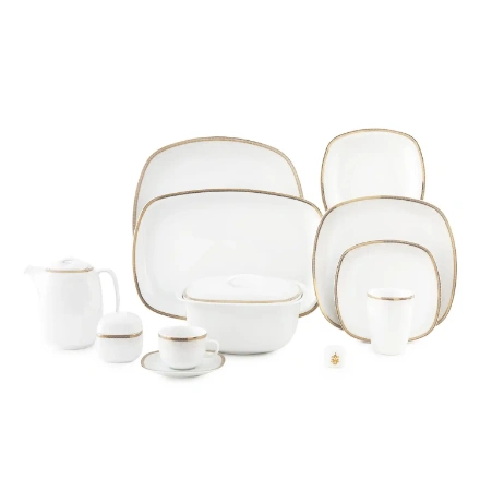 سرویس کواترو 98 پارچه چینی زرین مدل ریوا طلایی درجه عالی