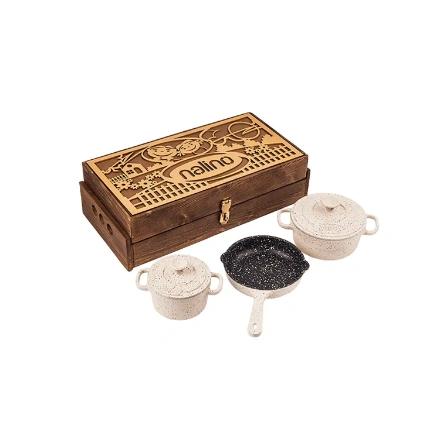 سرویس چدنی نالینو KIDS پنج پارچه کرم جعبه چوبی