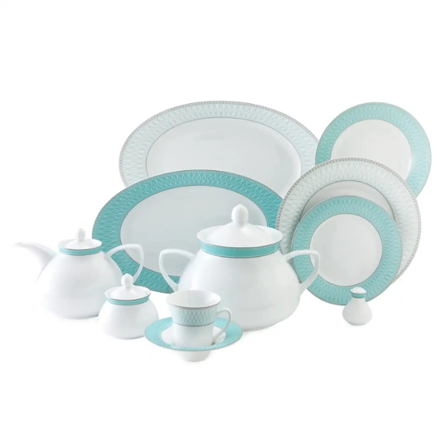 سرویس چینی 108 پارچه کامل ژانتی فیروزه‌ای