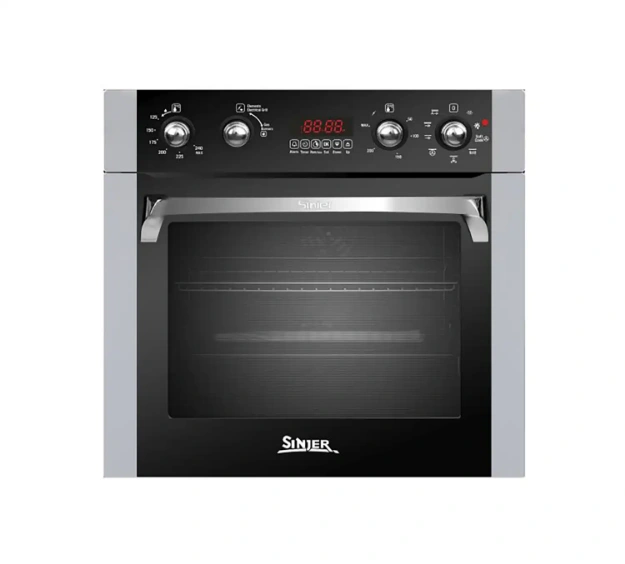 فر توکار اسمارت سینجر مدل لوکس 8617 برق و گاز شیشه مشکی فریم استیل کناره ها