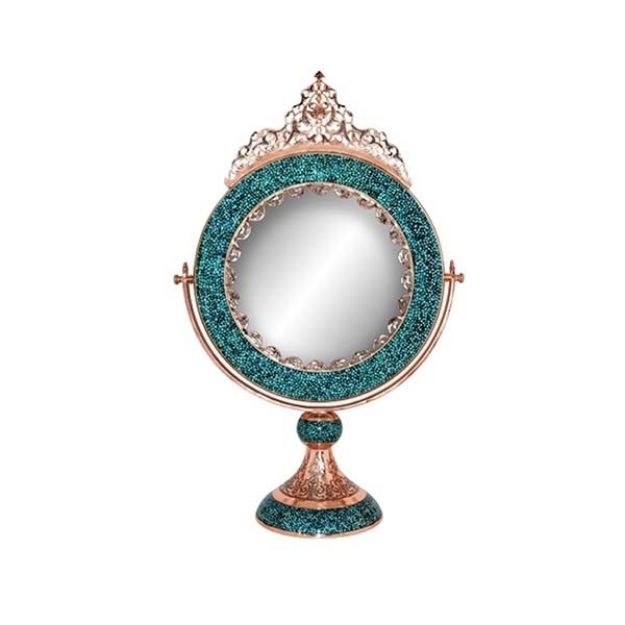 تصویر  آینه گرد آقاجانی بزرگ فیروزه