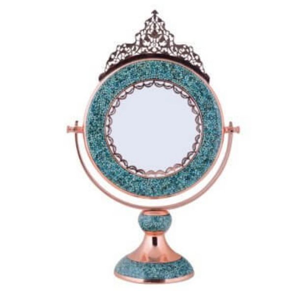 تصویر  آینه گرد آقاجانی کوچک فیروزه