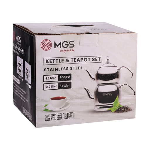 کتری و قوری استیل دسته‌دار 2.5 لیتری ام جی اس مدل K 41020